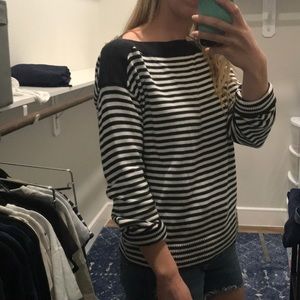 Everlane striped boatneck sweater navy and white S